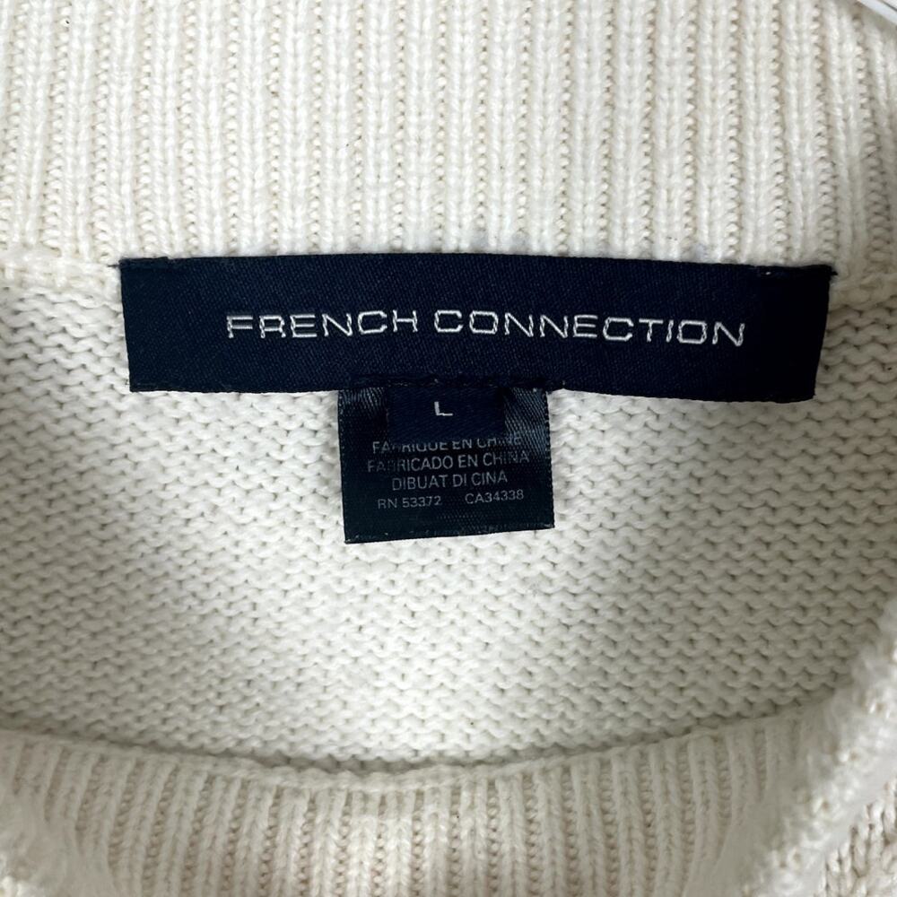 French Connection Cropped Bobble-Stitched Knit Sweater Cream Sz Large Cottage - Picture 12 of 13